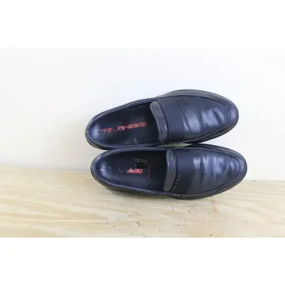 Vintage Prada Sport Shoes Womens 38 Black Leather Loafers Slip On Italy - Picture 4 of 15